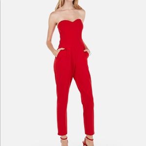 Strapless sweetheart neck jumpsuit in red